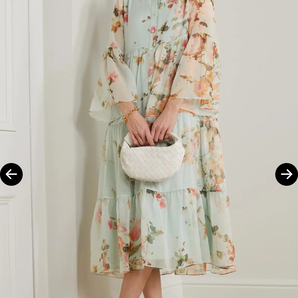 ERDEM Isbel Tiered Floral-Print Silk-Chiffon Midi Shirt Dress size 6
